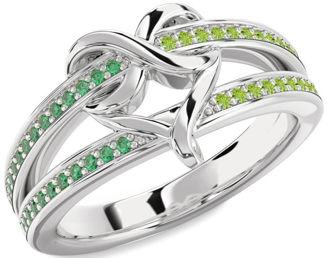 Emerald & Peridot Silver Infinity Heart Promise Ring