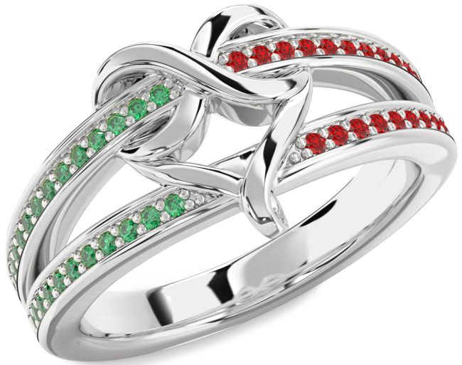 Emerald & Ruby Silver Infinity Heart Promise Ring