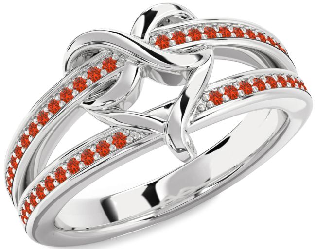 Fire Opal Platinum Infinity Heart Ring