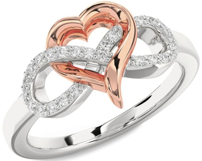 Diamond Rose Gold Silver Infinity Heart Ring