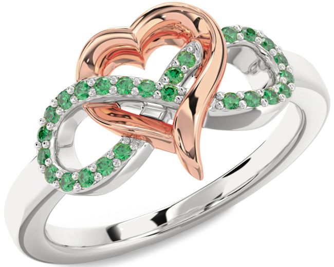 Emerald Rose Gold Silver Infinity Heart Ring