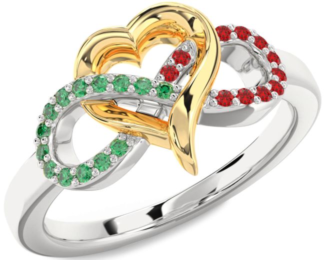 Emerald & Ruby Gold Silver Infinity Heart Promise Ring
