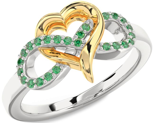 Emerald Gold Silver Infinity Heart Ring