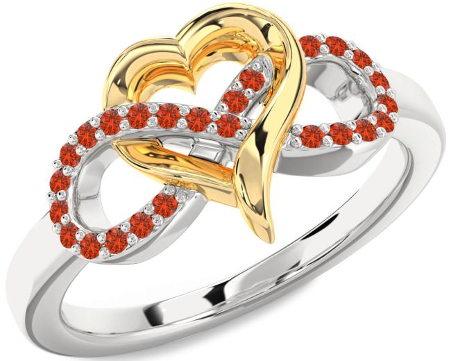Fire Opal Gold Silver Infinity Heart Ring