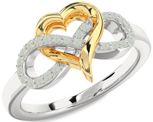 Opal Gold Silver Infinity Heart Ring