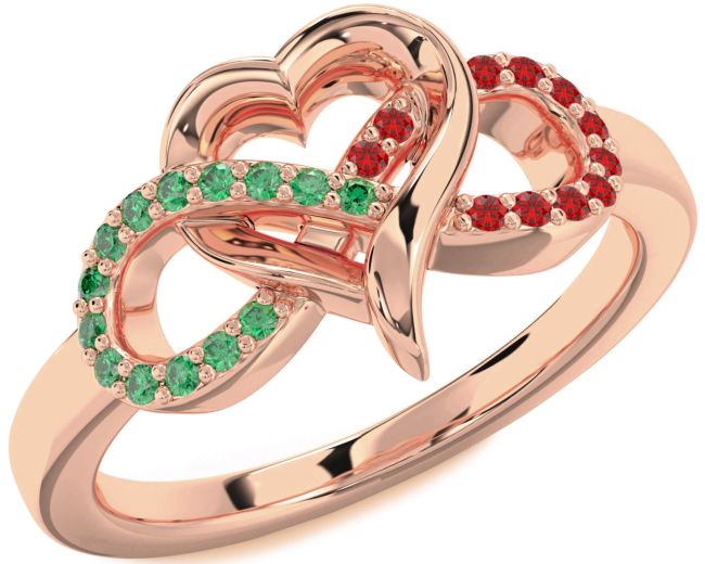 Emerald & Ruby Rose Gold Infinity Heart Promise Ring