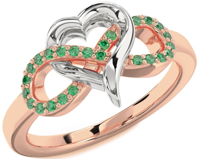 Emerald Rose Gold Silver Infinity Heart Ring