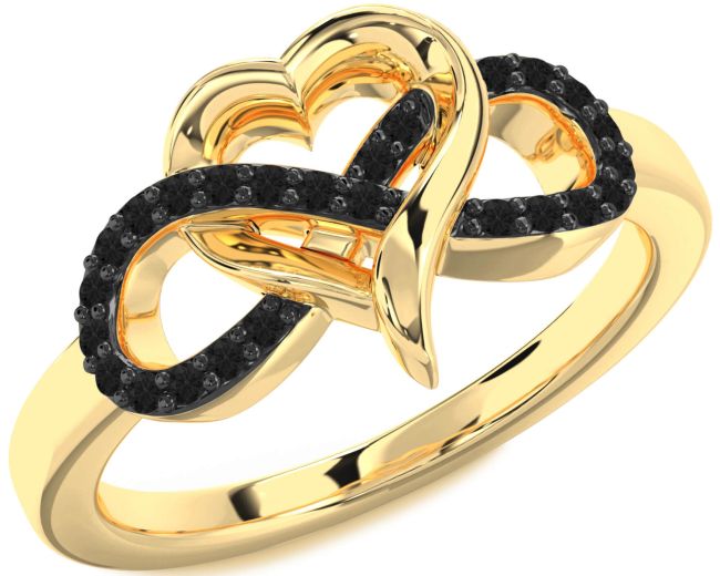 Black Diamond Gold Infinity Heart Ring