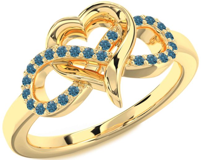 Blue Diamond Gold Infinity Heart Ring
