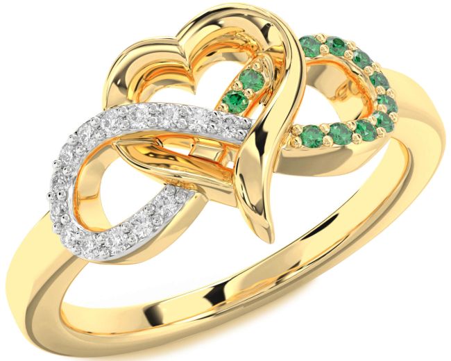 Emerald & Diamond Gold Silver Infinity Heart Promise Ring