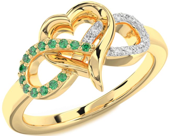 Diamond & Emerald Gold Silver Infinity Heart Promise Ring