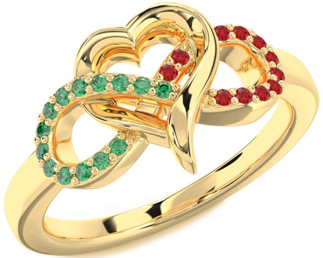 Emerald & Ruby Gold Silver Infinity Heart Promise Ring