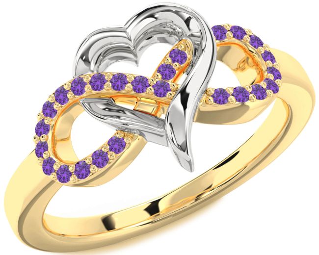 Amethyst Gold Silver Infinity Heart Ring
