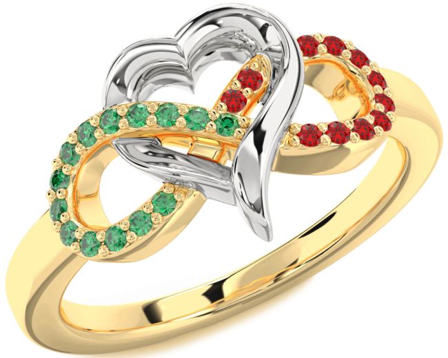 Emerald & Ruby Gold Silver Infinity Heart Promise Ring
