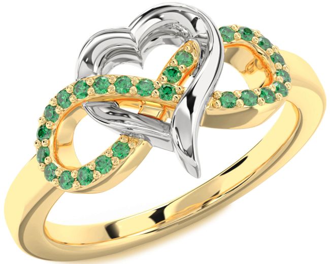 Emerald Gold Silver Infinity Heart Ring