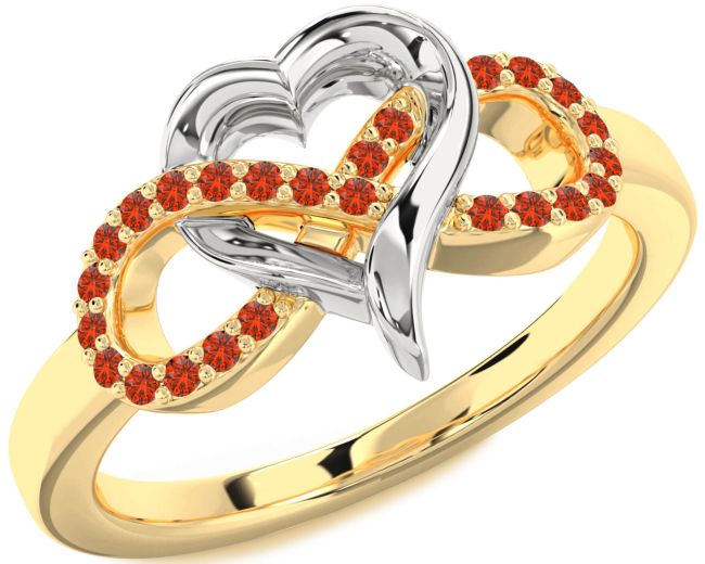 Fire Opal Gold Silver Infinity Heart Ring