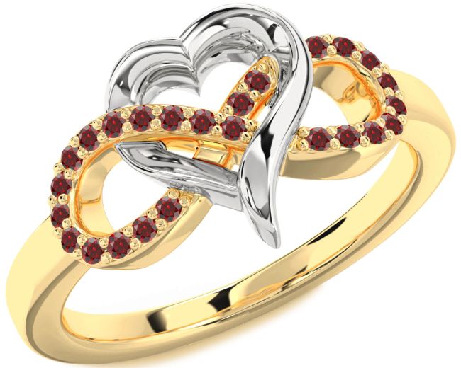 Garnet Gold Silver Infinity Heart Ring