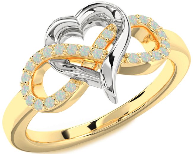 Opal Gold Silver Infinity Heart Ring