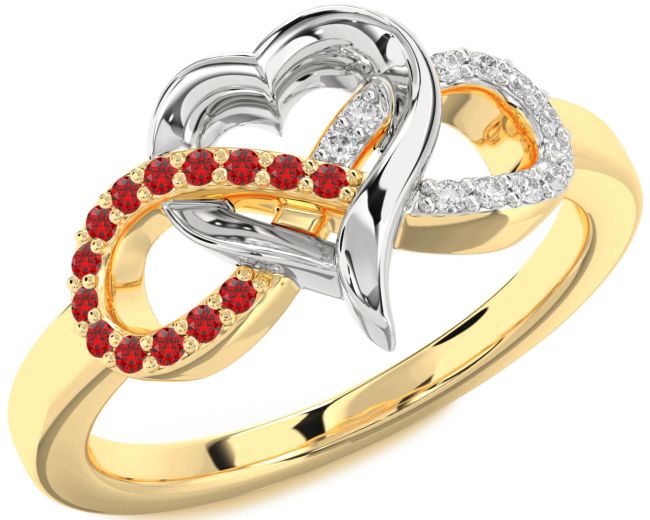 Diamond & Ruby Gold Silver Infinity Heart Promise Ring