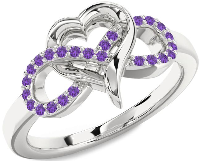 Amethyst Silver Infinity Heart Ring