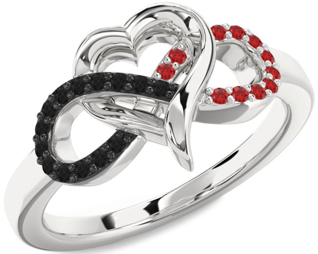 Black Diamond & Ruby Silver Infinity Heart Promise Ring