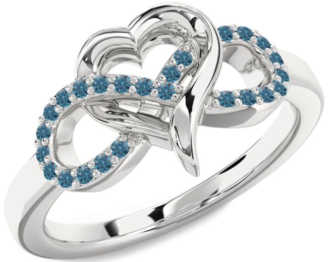 Blue Diamond Silver Infinity Heart Ring