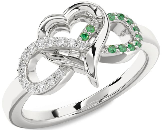 Emerald & Diamond Silver Infinity Heart Promise Ring