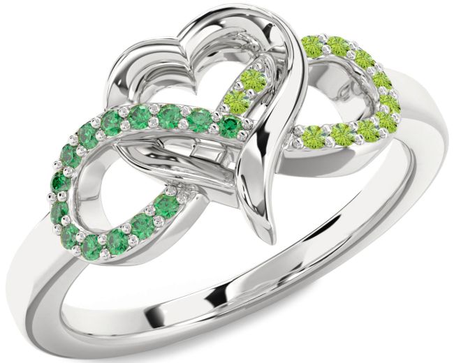 Emerald & Peridot Silver Infinity Heart Promise Ring
