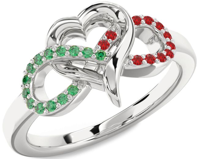 Emerald & Ruby Silver Infinity Heart Promise Ring