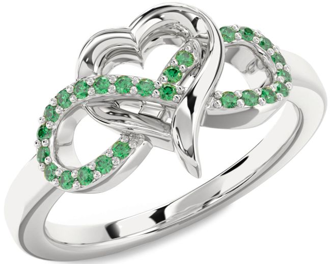 Emerald Platinum Infinity Heart Ring