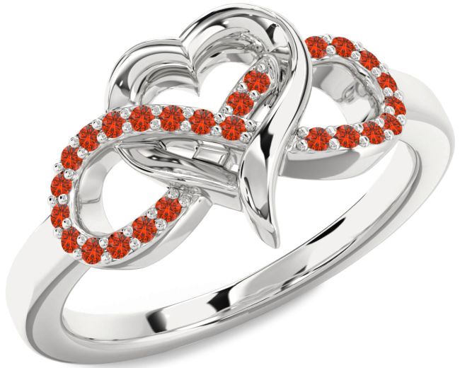 Fire Opal Platinum Infinity Heart Ring