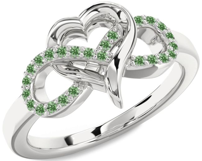 Green Diamond Silver Infinity Heart Ring