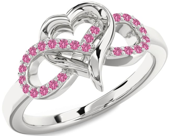 Pink Sapphire Silver Infinity Heart Ring