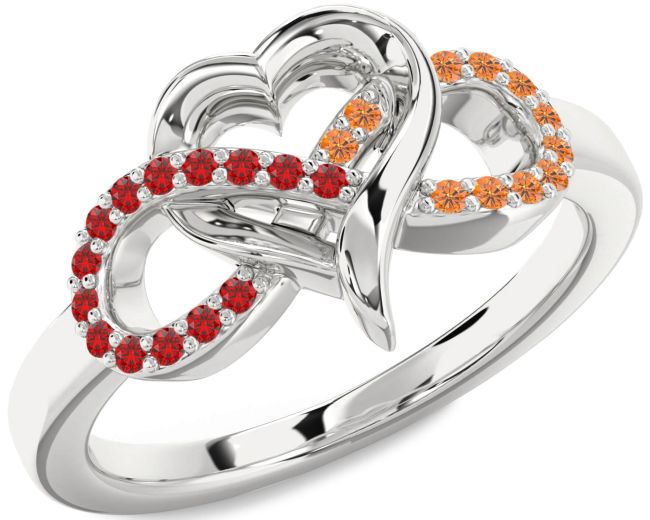 Ruby & Citrine Platinum Infinity Heart Promise Ring