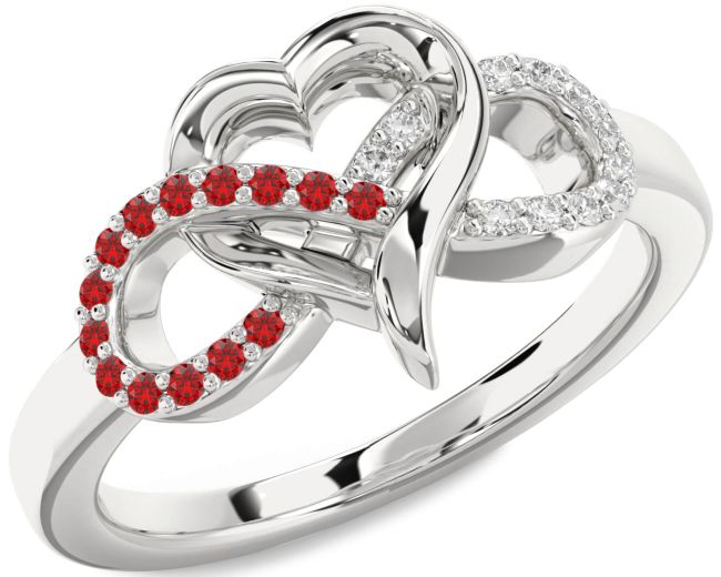 Diamond & Ruby Silver Infinity Heart Promise Ring