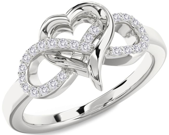 Salt & Pepper Diamond Silver Infinity Heart Ring