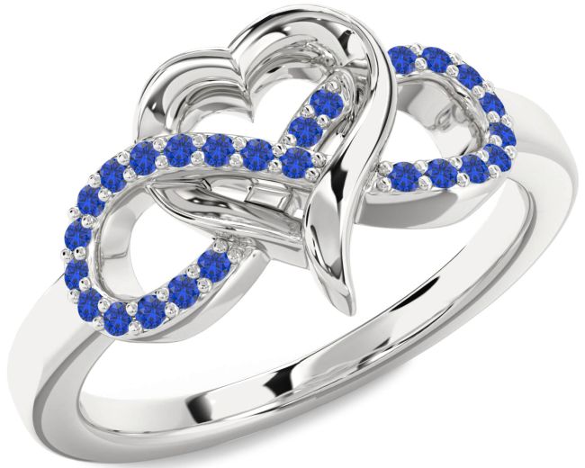 Blue Sapphire Silver Infinity Heart Ring