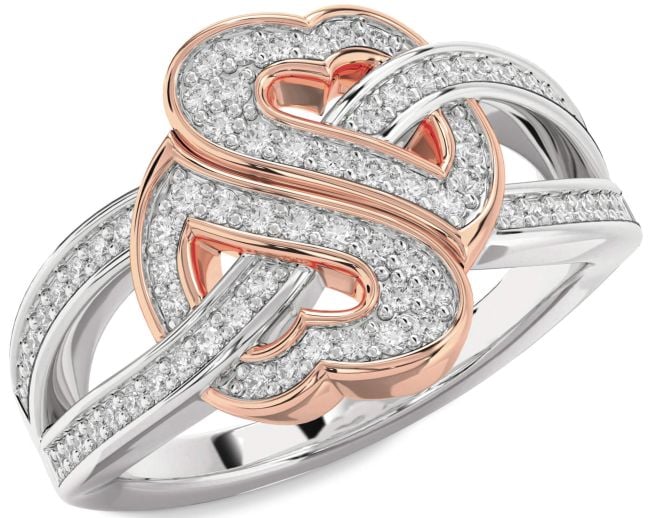 Diamond Silver & 10K Rose Gold Heart Pave Ring