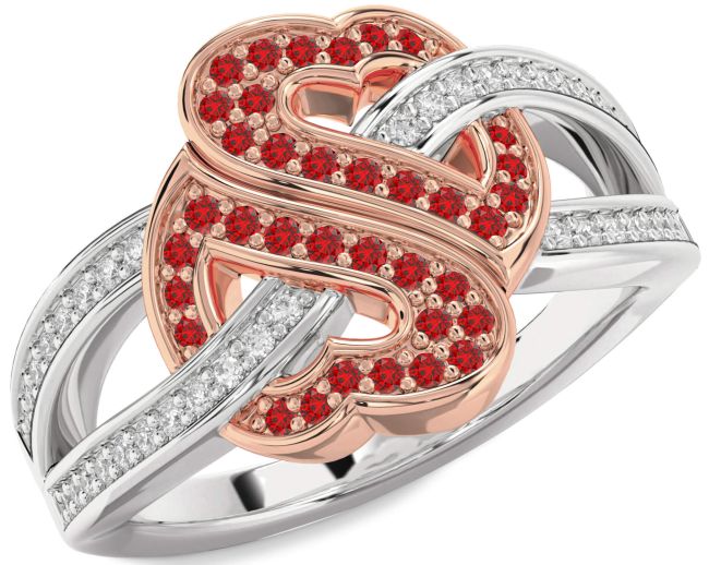 Diamond Ruby Rose Gold Silver Heart Pave Ring