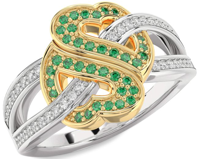 Diamond Emerald Gold Silver Heart Pave Ring