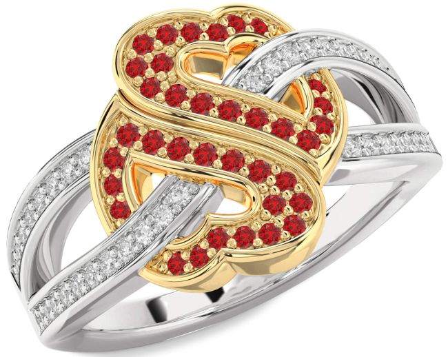 Diamond Ruby Gold Silver Heart Pave Ring