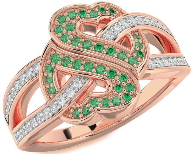 Diamond Emerald Rose Gold Heart Pave Ring