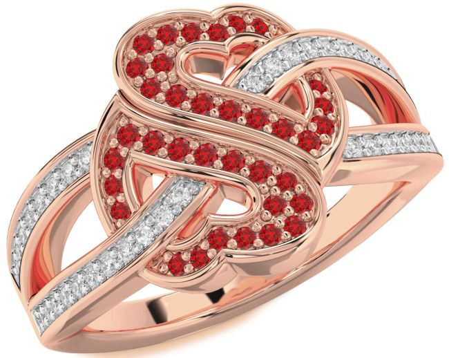 Diamond Ruby Rose Gold Heart Pave Ring