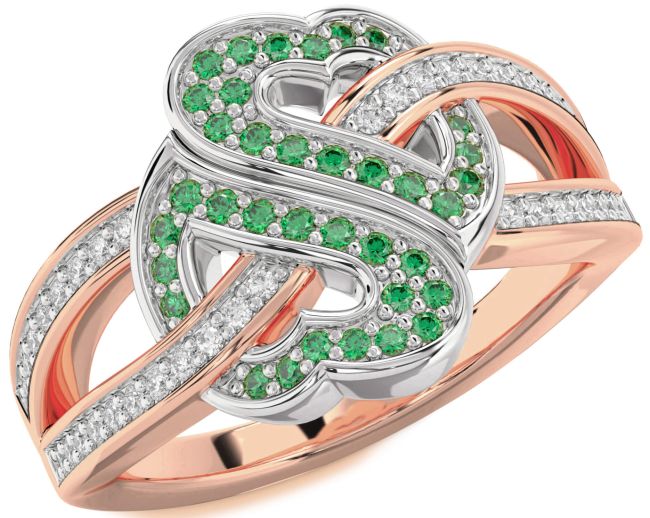 Diamond Emerald Rose Gold Silver Heart Pave Ring