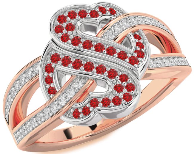 Diamond Ruby Rose Gold Silver Heart Pave Ring