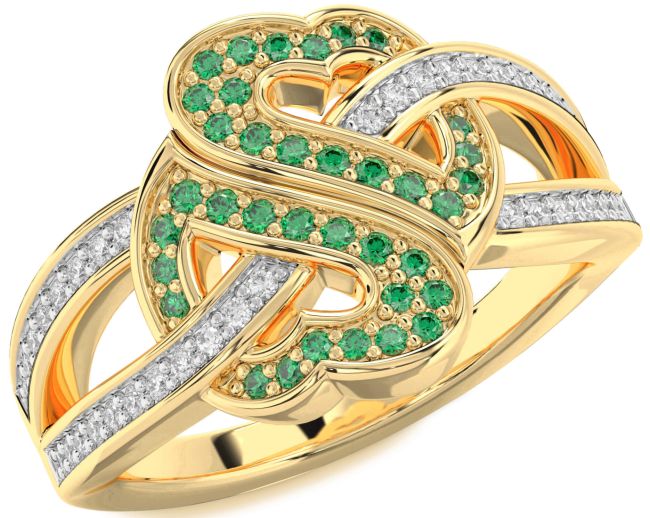Diamond Emerald Gold Heart Pave Ring