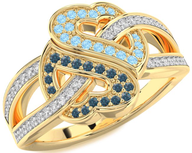 Diamond London Blue Topaz & Aquamarine Gold Silver Heart Pave Promise Ring