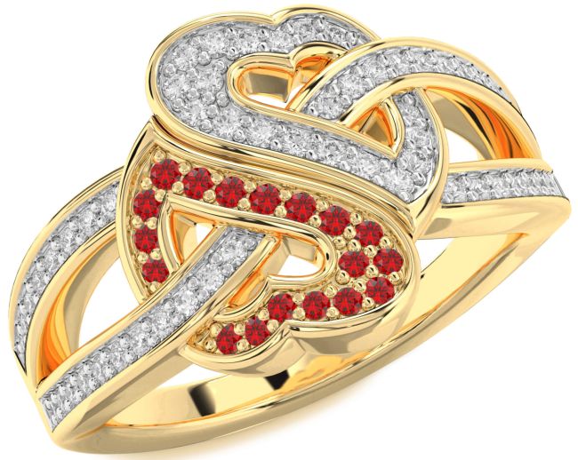 Diamond & Ruby Gold Silver Heart Pave Promise Ring
