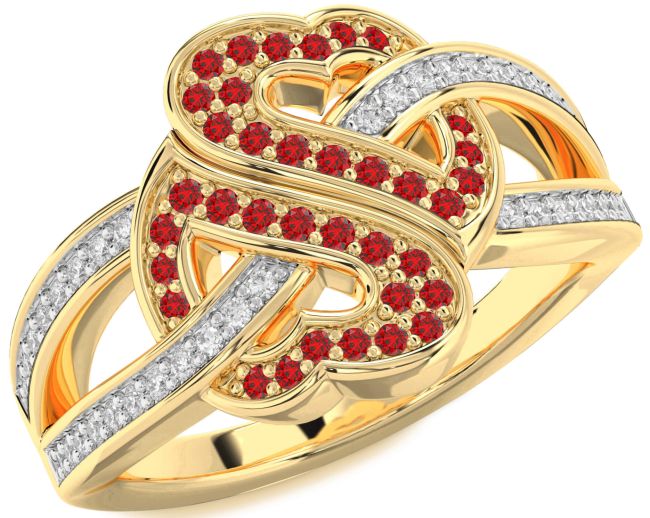 Diamond Ruby Gold Heart Pave Ring