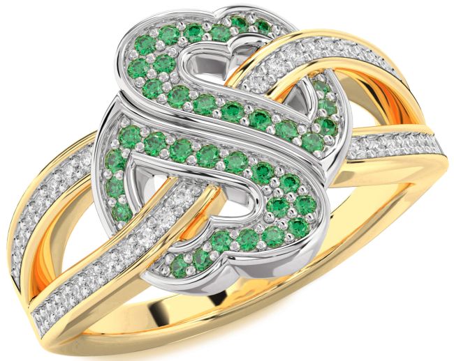 Diamond Emerald Gold Silver Heart Pave Ring